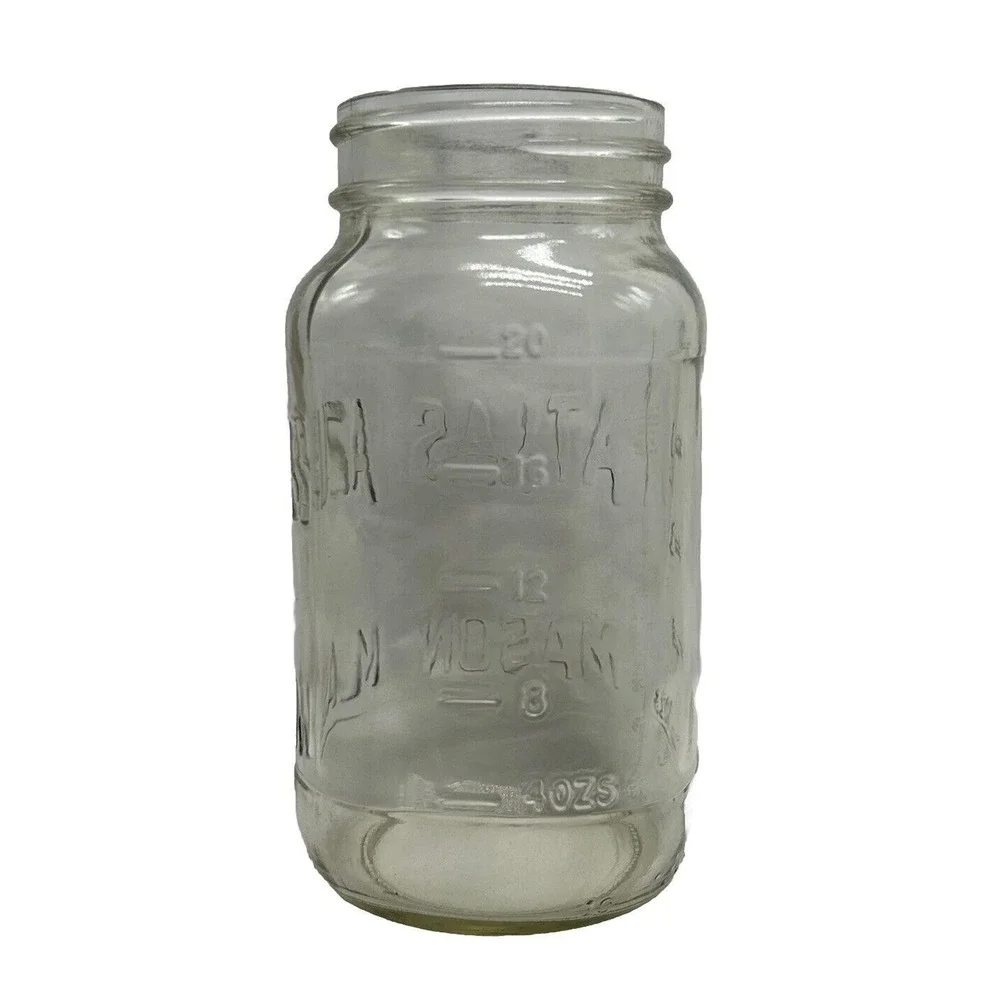 Vintage‎ Atlas Mason Jar No Lid Hazel Atlas 20 Oz Marking on Bottom 4 Clear